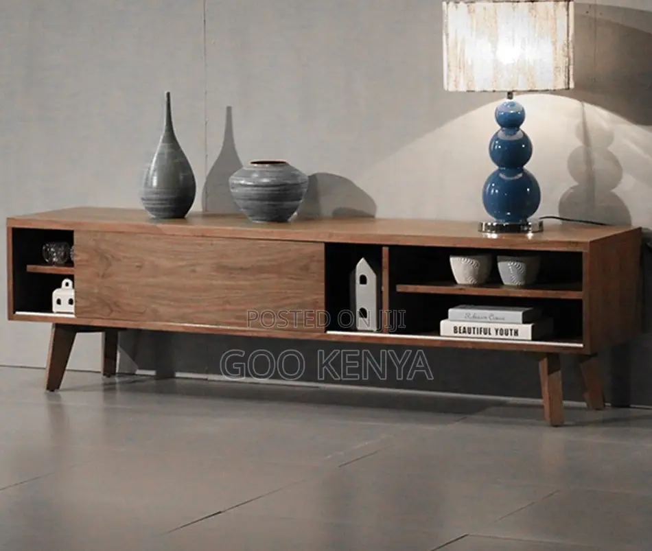 Home Tv Table; Modern Retro Wood Panel and Functional Storage for Tv