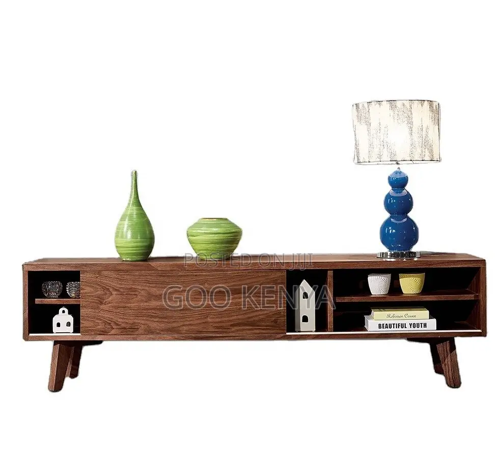 Home Tv Table; Modern Retro Wood Panel and Functional Storage for Tv
