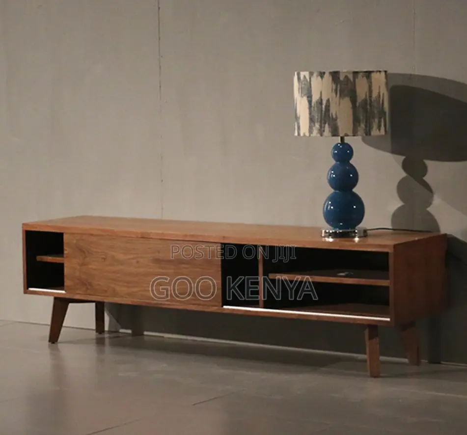 Home Tv Table; Modern Retro Wood Panel and Functional Storage for Tv