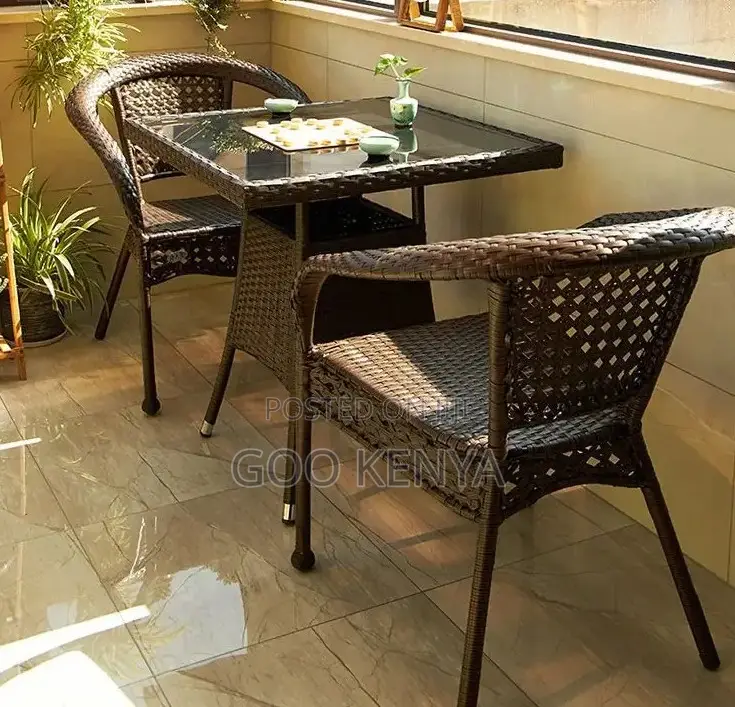 Home Dining Set; 4-Seater Brown Modern Woven Rattan Garden Sofa