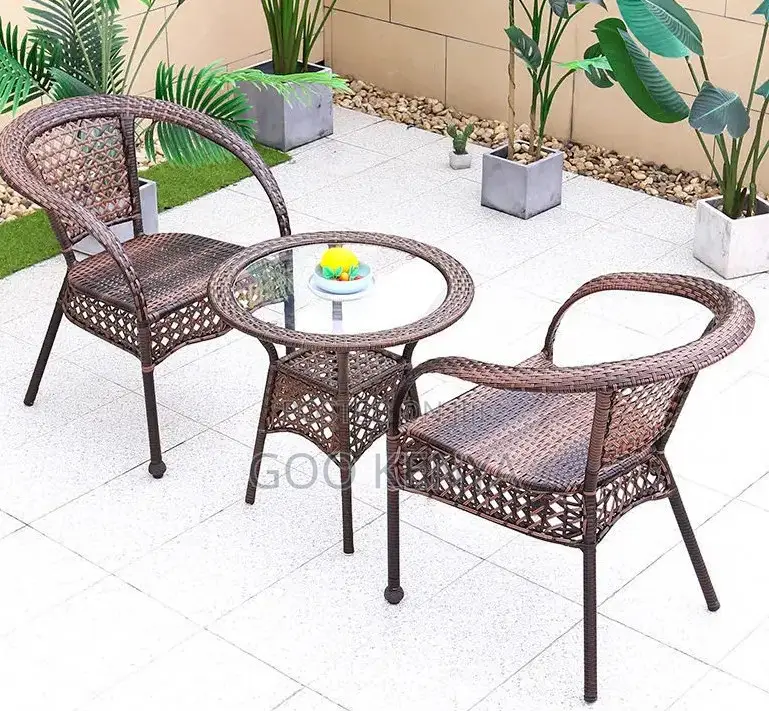 Home Dining Set; 4-Seater Brown Modern Woven Rattan Garden Sofa