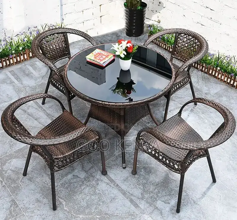 Home Dining Set; 4-Seater Brown Modern Woven Rattan Garden Sofa