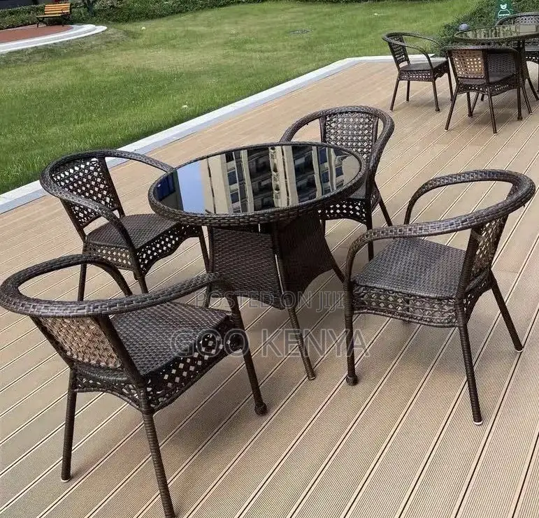 Home Dining Set; 4-Seater Brown Modern Woven Rattan Garden Sofa