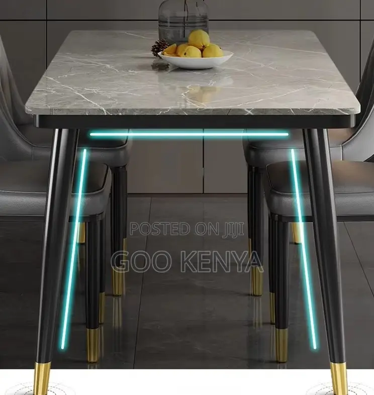 Home Dining Set; 4-Person Set With Marble Table and Upholstered Chairs