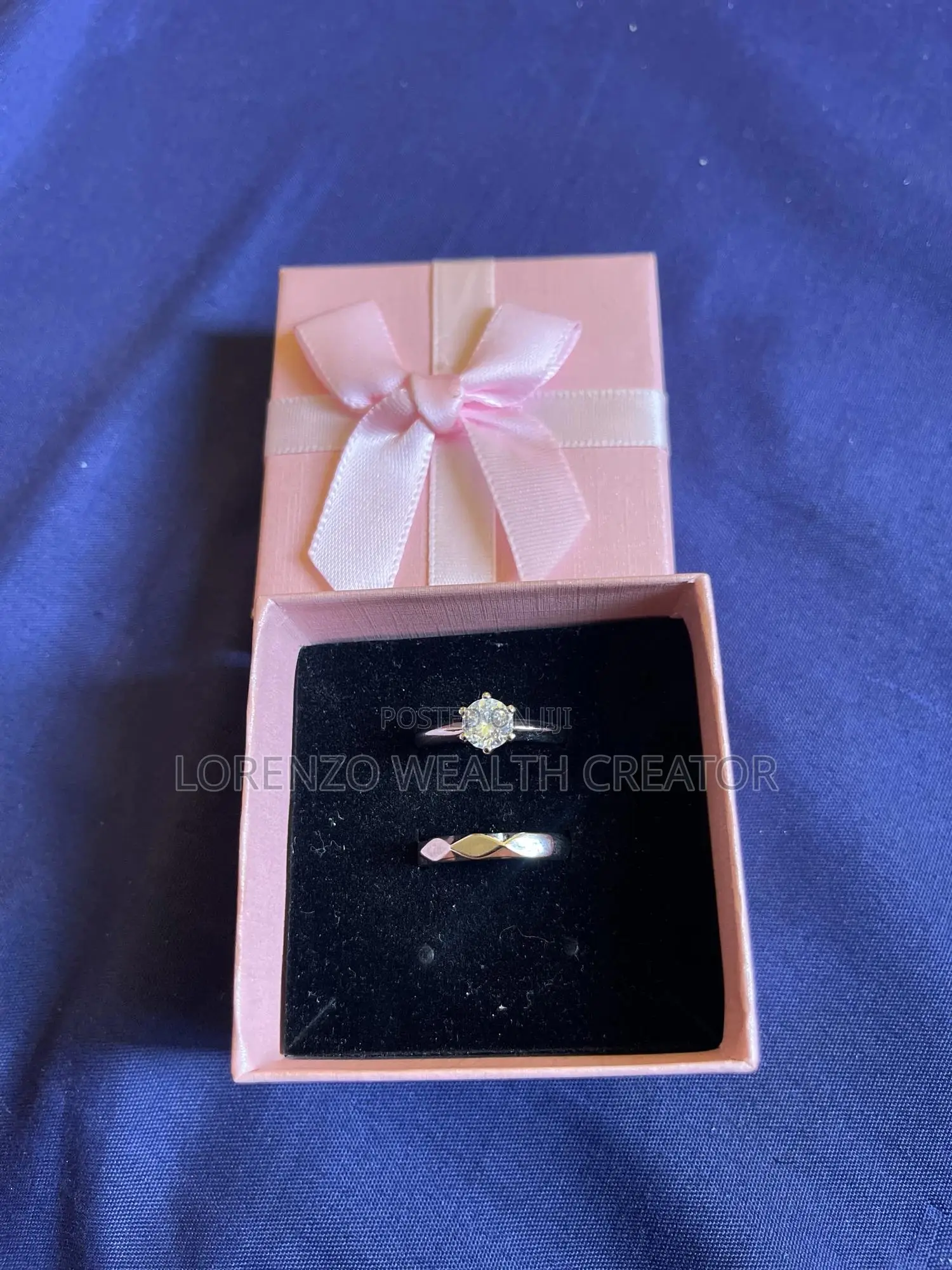 Couple Silver Diamond Ring Marriage/Engagement Set