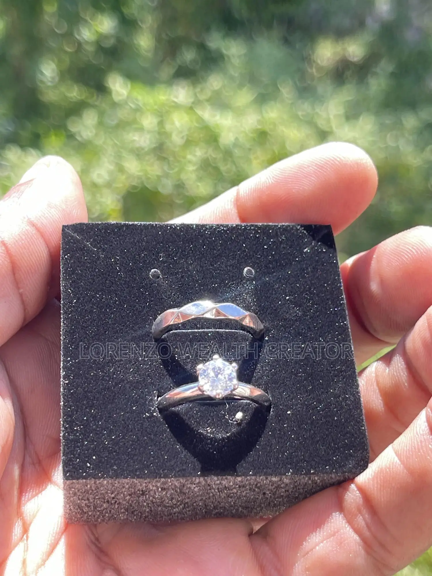 Couple Silver Diamond Ring Marriage/Engagement Set