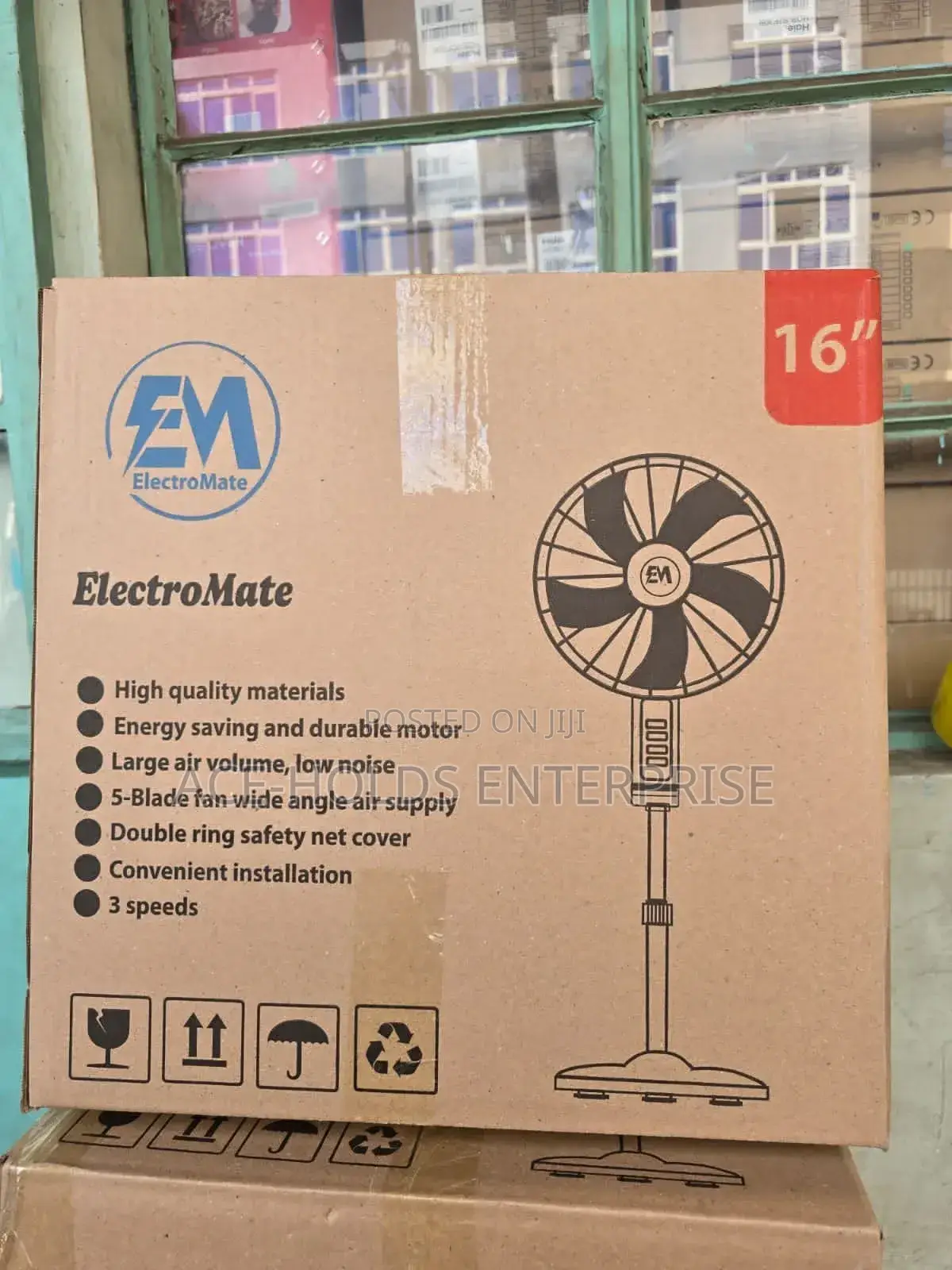 (Black) 16-Inch Electromate Standing Fan - 3 Speeds