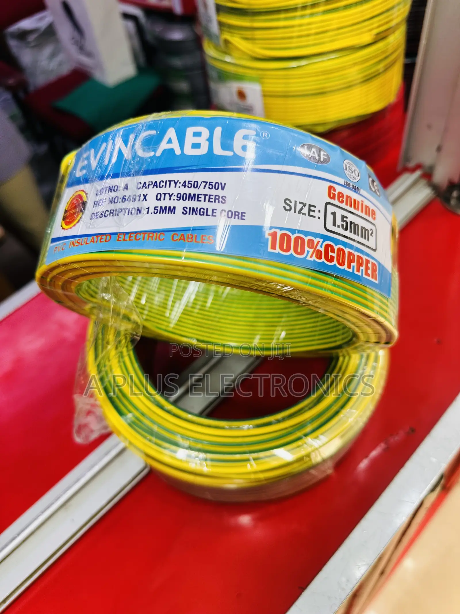 Original 1.5mm Green-Yellow Wire Evincable Single Core– 90m Full Roll