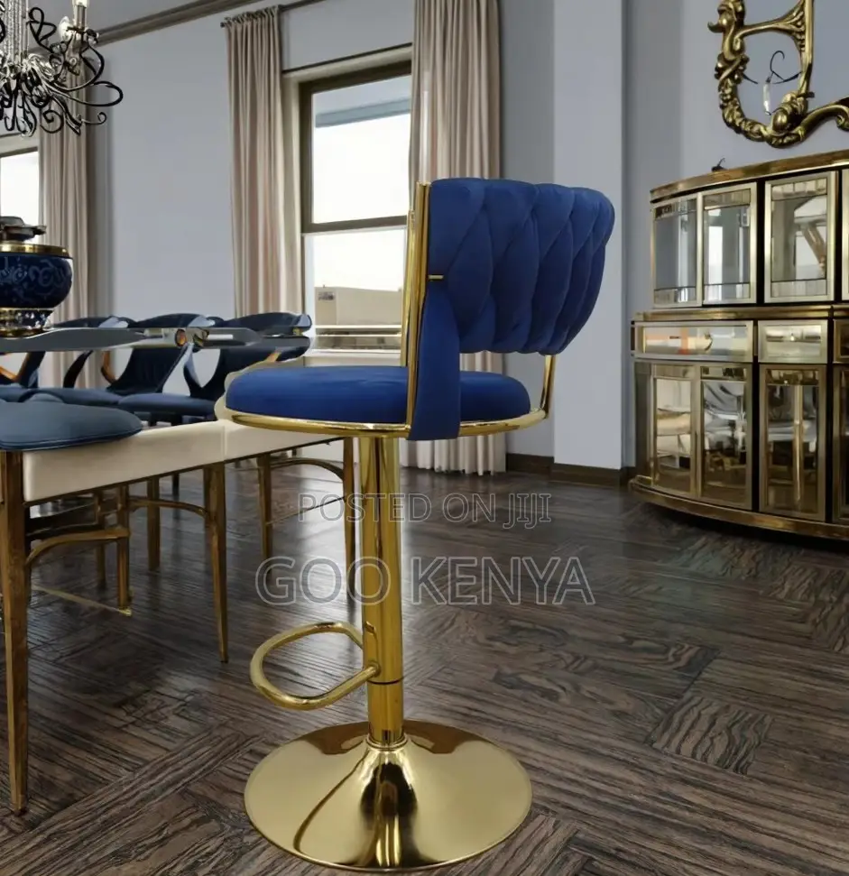 Home Bar Stool; Bar Chair With Golden Frame, Velvet and Nordic Design