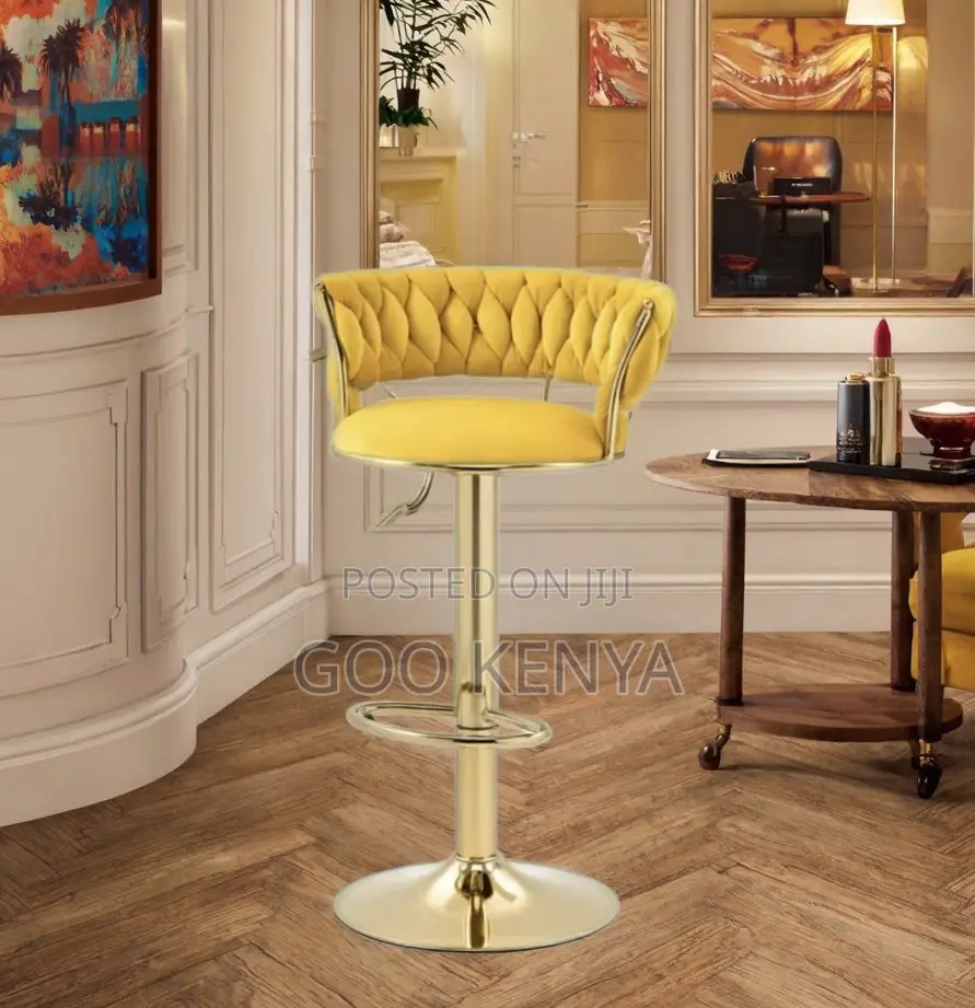 Home Bar Stool; Bar Chair With Golden Frame, Velvet and Nordic Design