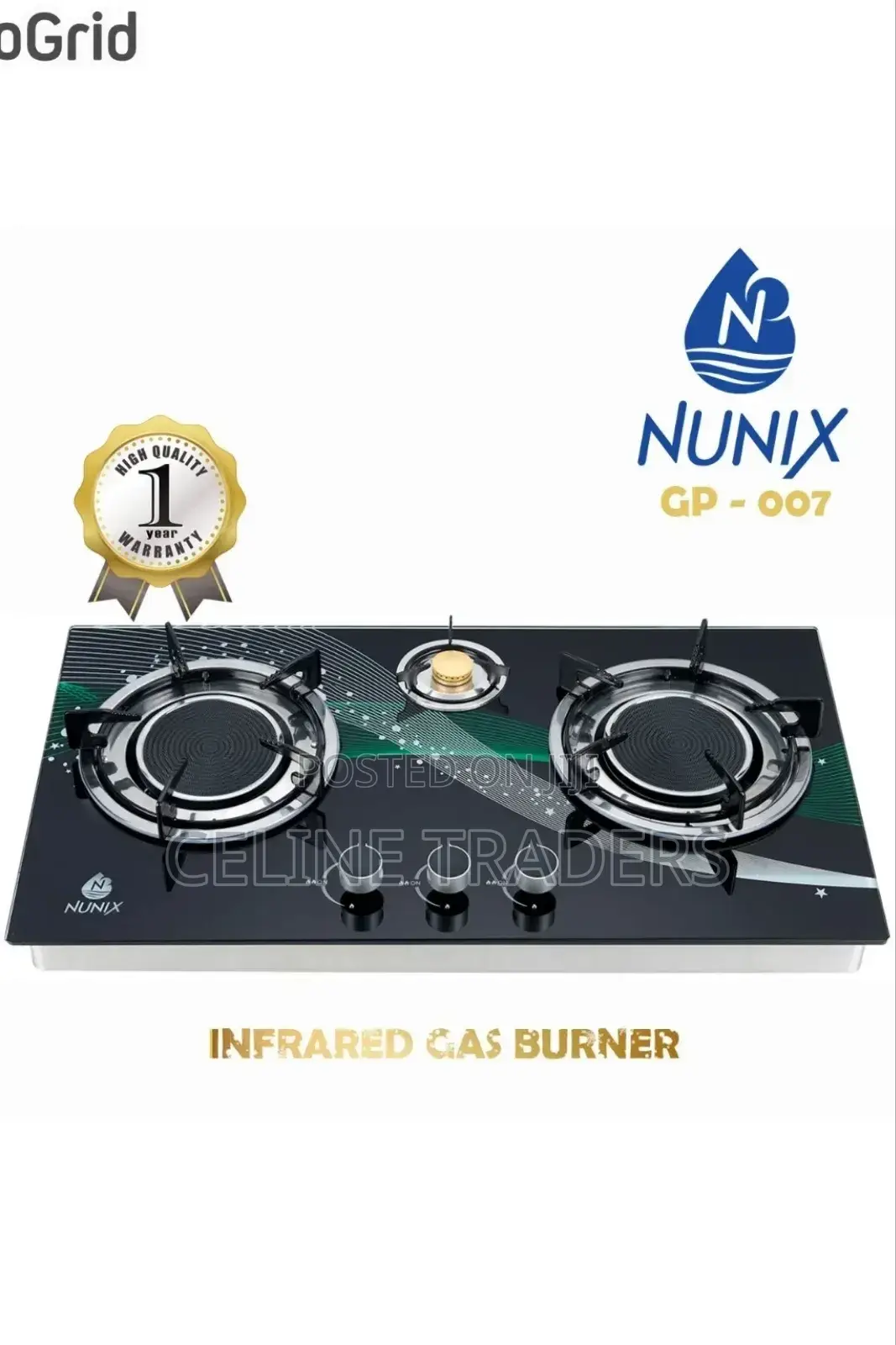 Nunix 3-Burner Infrared Gas Cooker – Low Gas Consumption