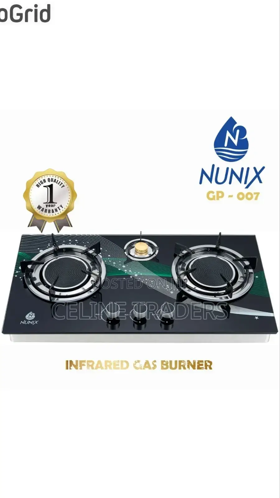 Nunix Infrared Triple Burner Gas Cooker – Powerful Efficient