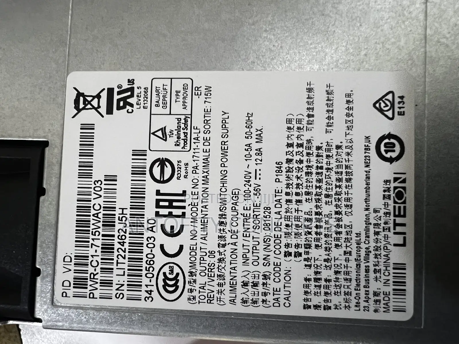 Cisco Catalyst 9300 PWR-C1-350wac, 350w Ac Power Supply.