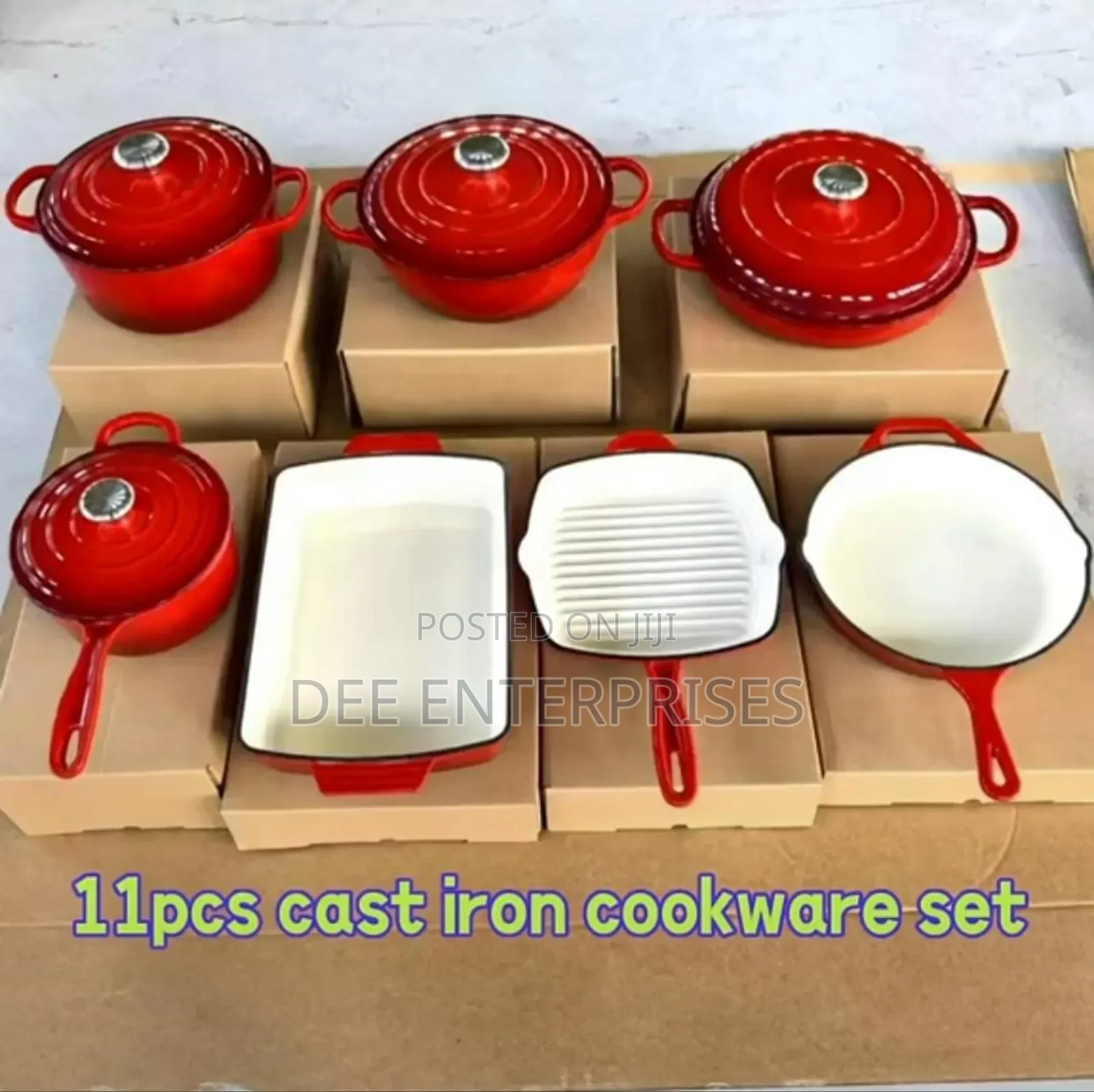 11pcs Red Cast Iron Cookware