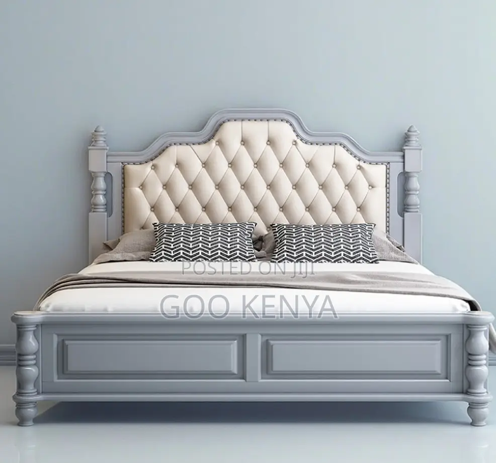 Home Bed; Elegant King Double Bed With Wood Frame and Leather Finish