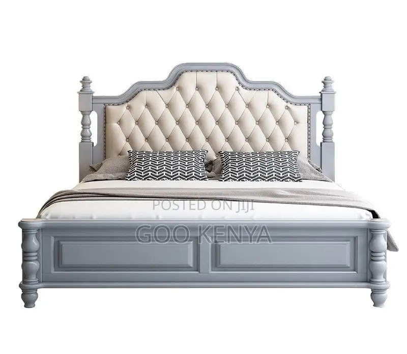 Home Bed; Elegant King Double Bed With Wood Frame and Leather Finish
