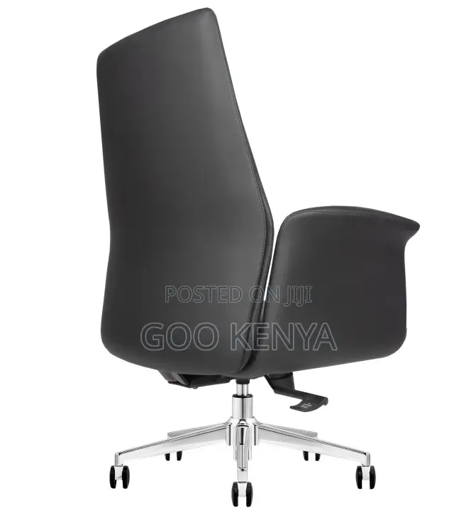 Office Chair; Black Leather Height Adjustable Executive Office Chair