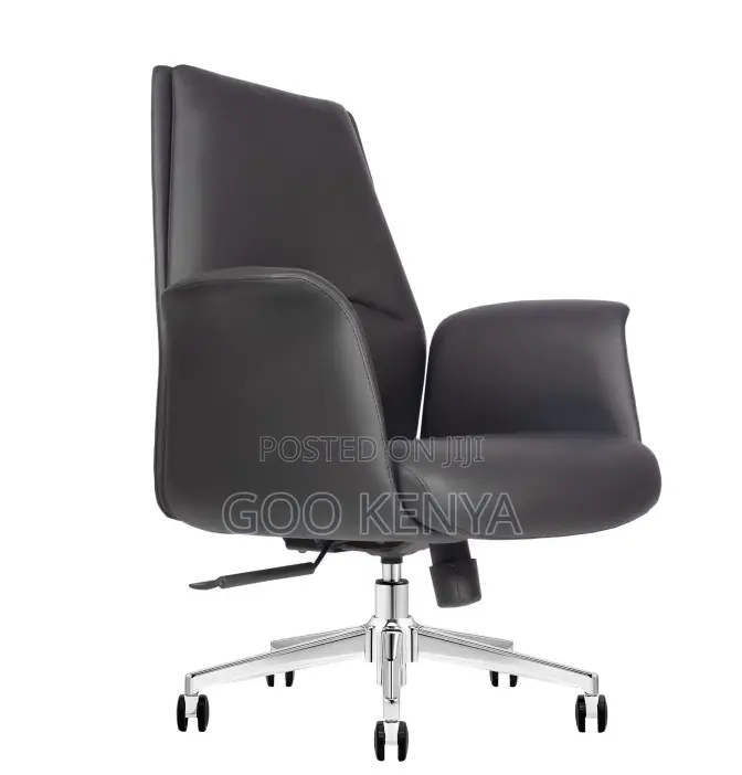 Office Chair; Black Leather Height Adjustable Executive Office Chair