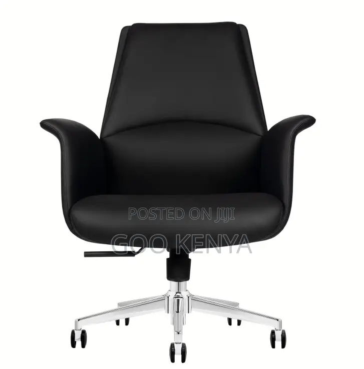 Office Chair; Black Leather Height Adjustable Executive Office Chair