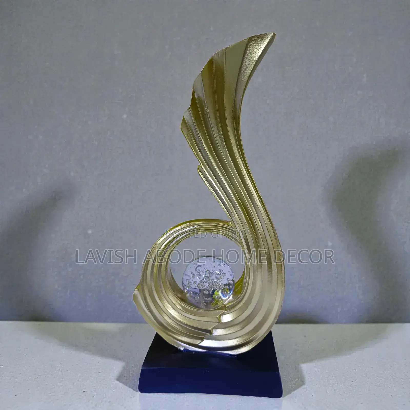 Abstract Gold Decor Sculpture Figurine With Crystal Ball