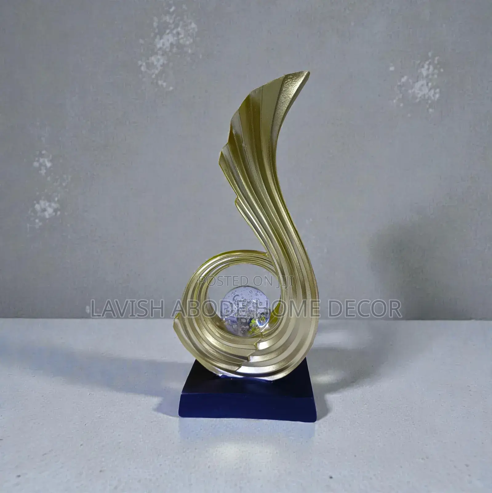 Abstract Gold Decor Sculpture Figurine With Crystal Ball