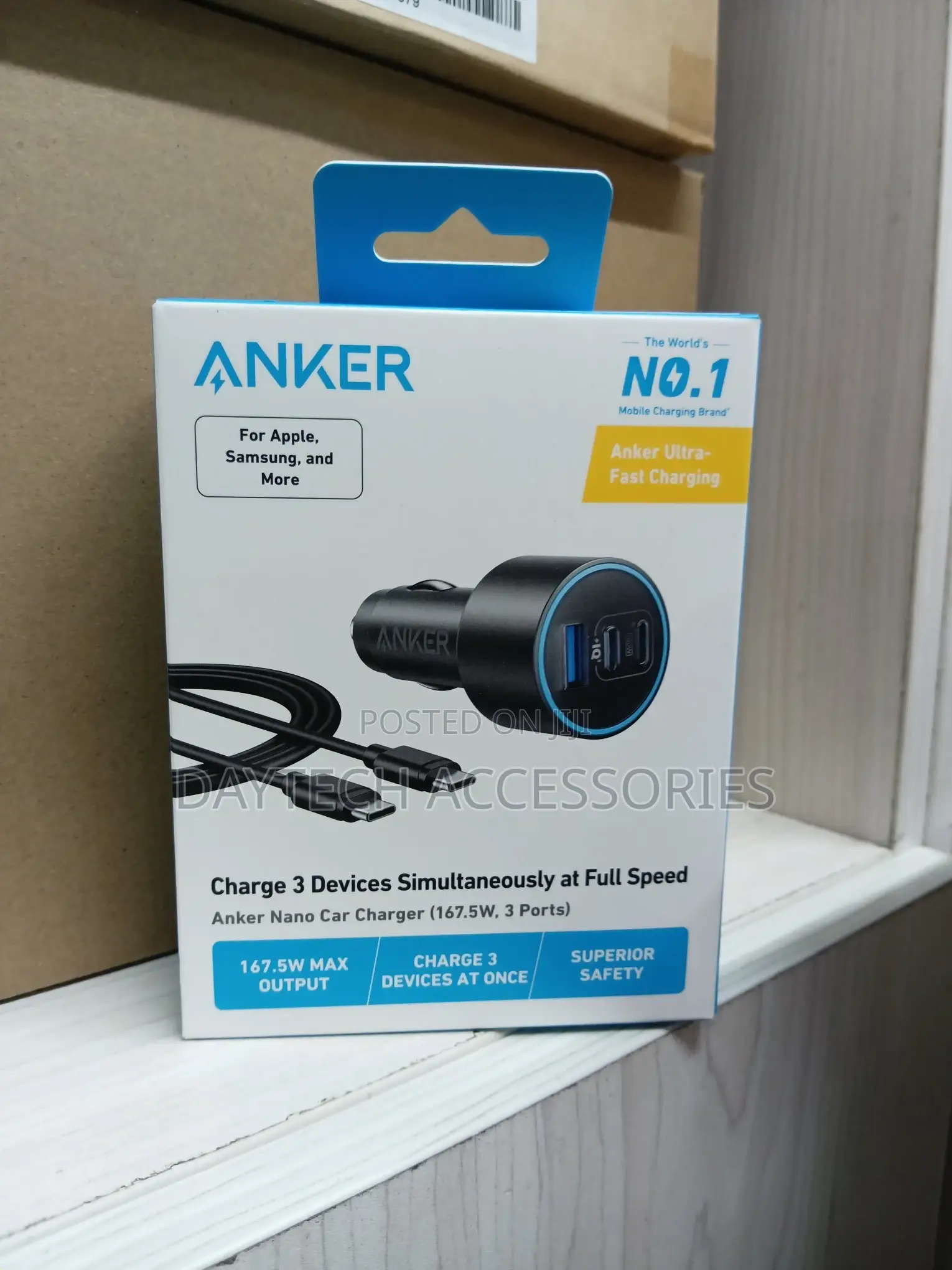This Is an Anker Nano Car Charger (167.5w, 3 Ports).