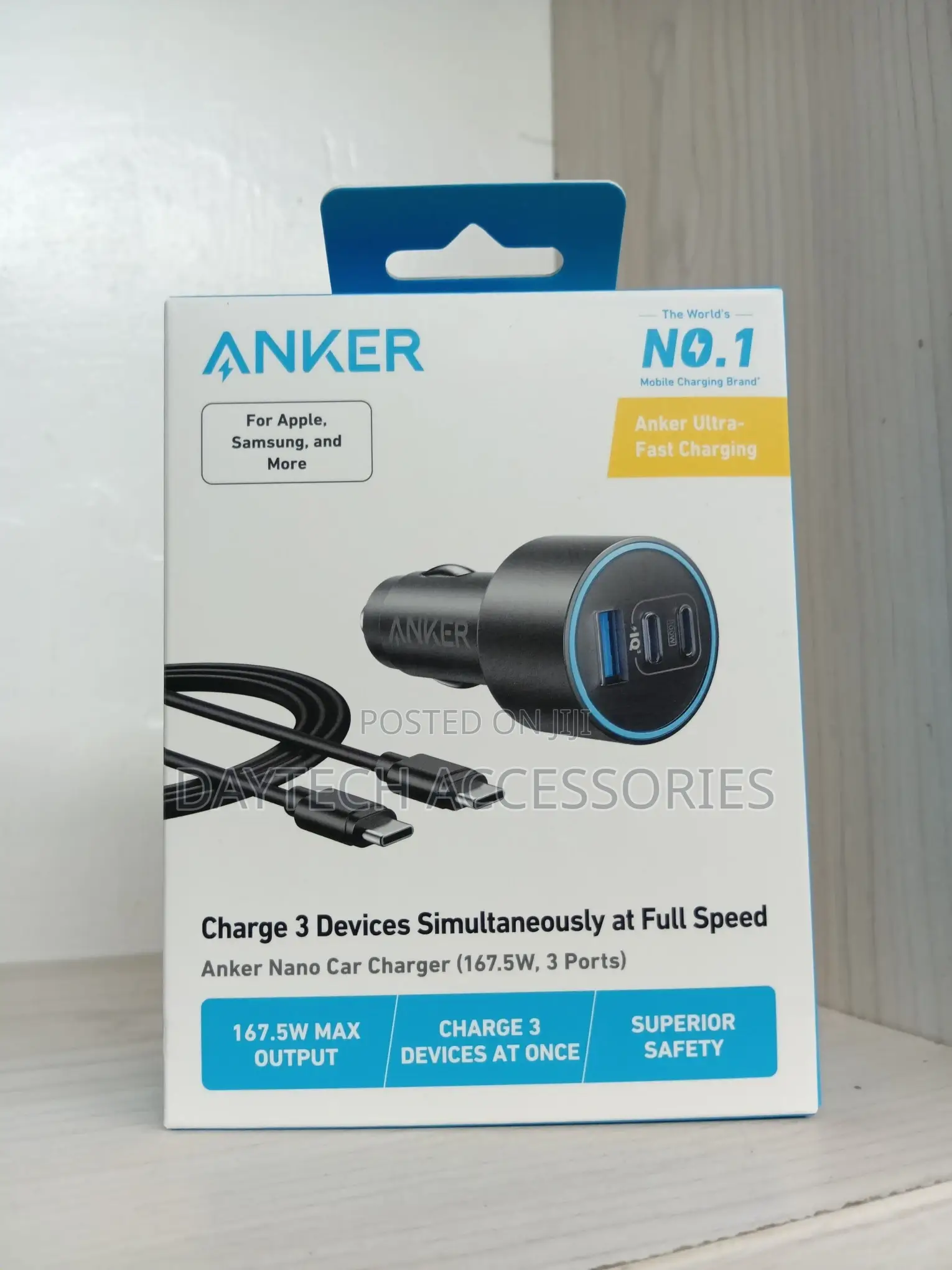 This Is an Anker Nano Car Charger (167.5w, 3 Ports).