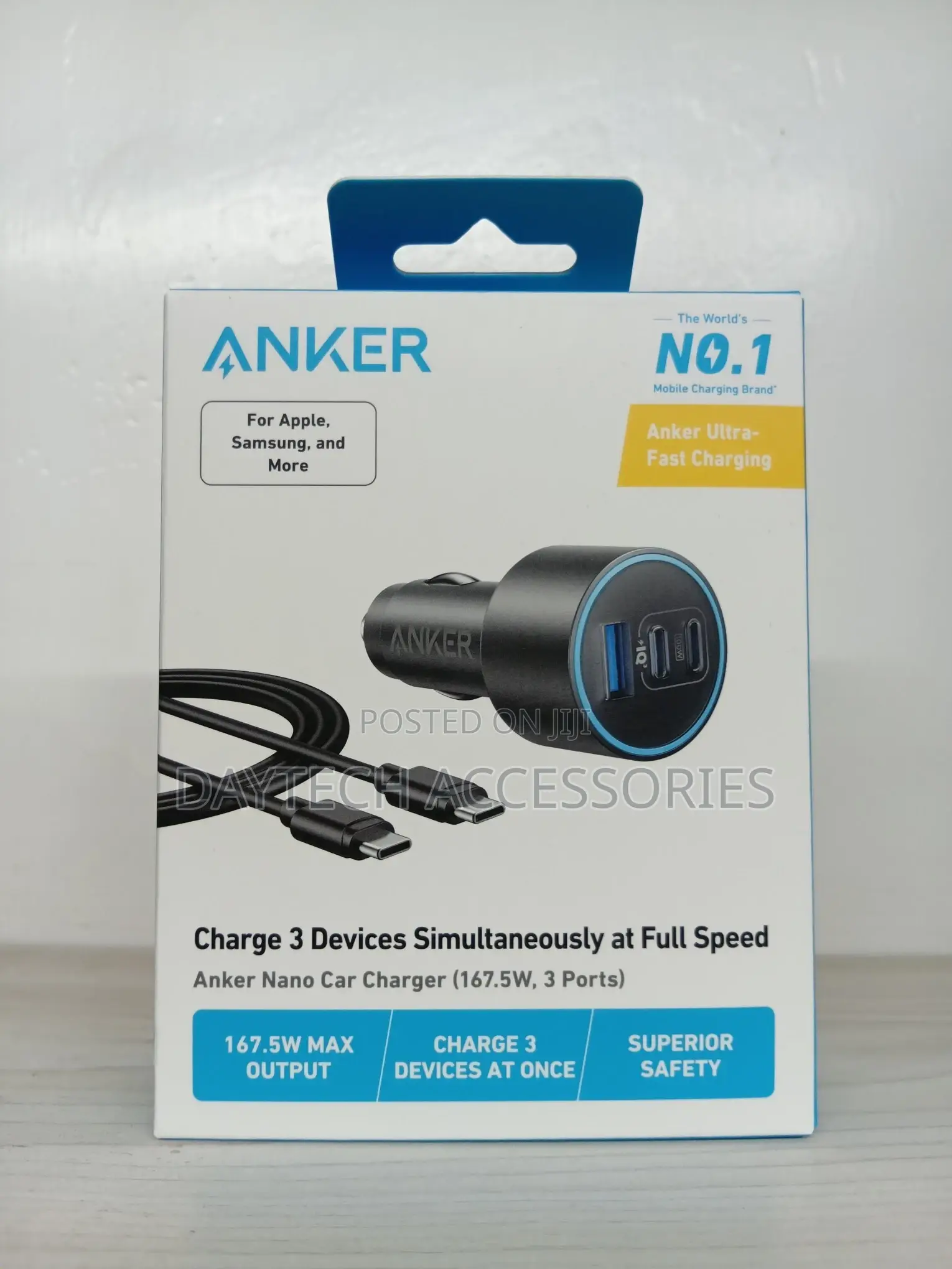 This Is an Anker Nano Car Charger (167.5w, 3 Ports).