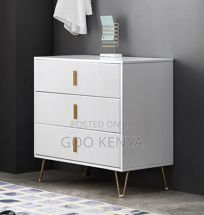 Home Cabinet; Corner Wooden Bedside - 3-drawer Nightstand For Bedroom