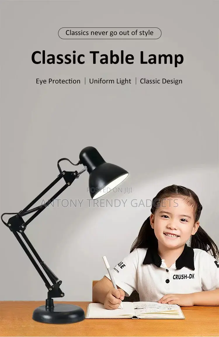 Metal Swing Arm Desk Lamp With Clamp & Base Adjustable Light