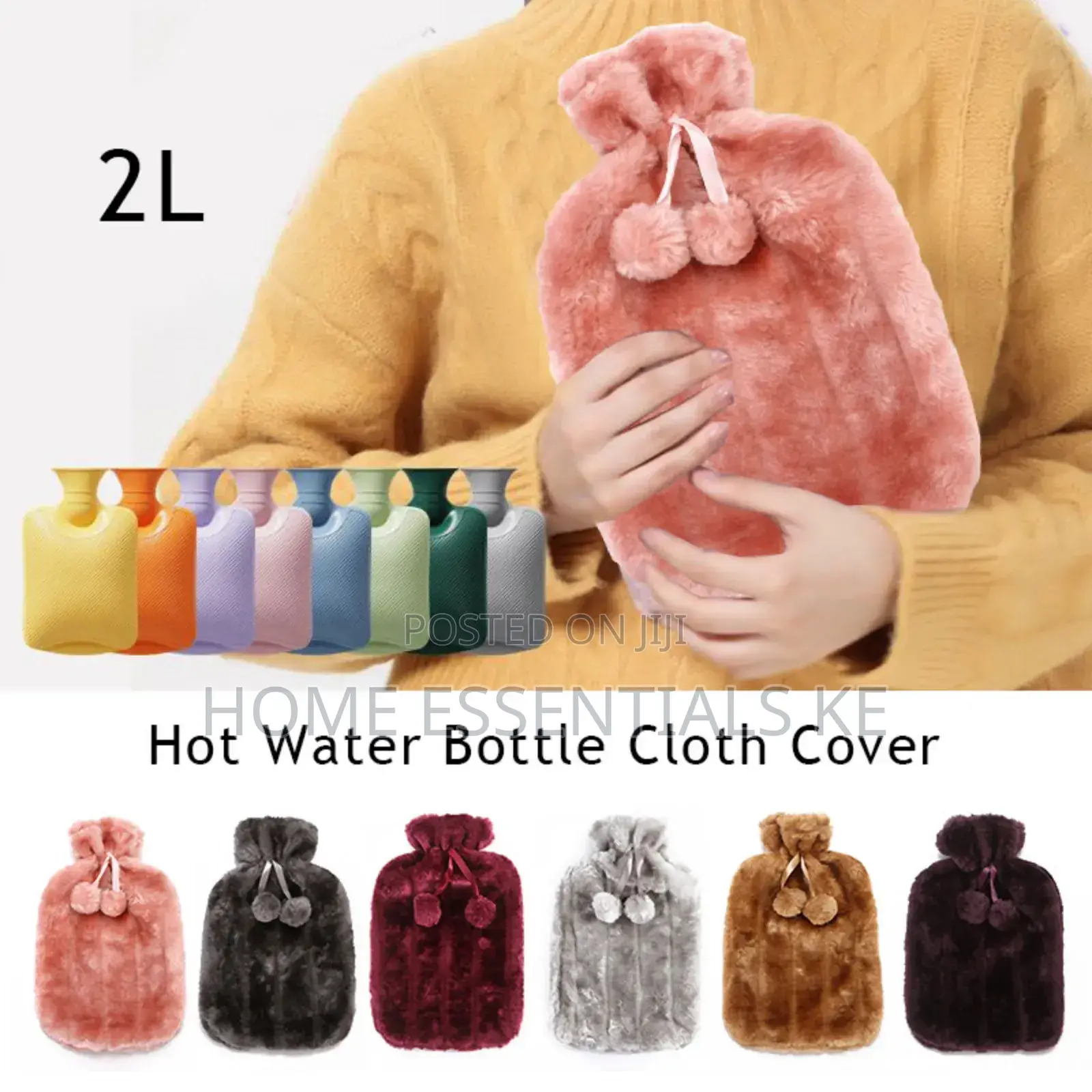 *Fluffy Fabric Covered 2 Litre Hot Water Bottle Bag