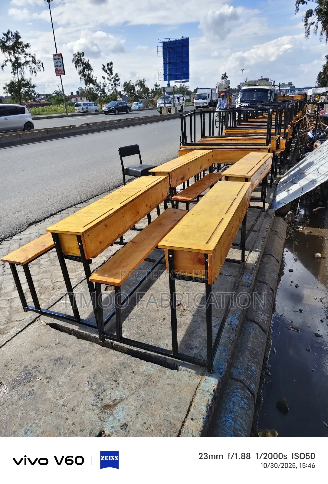 School Desk,3 Seater With Heavy Metal
