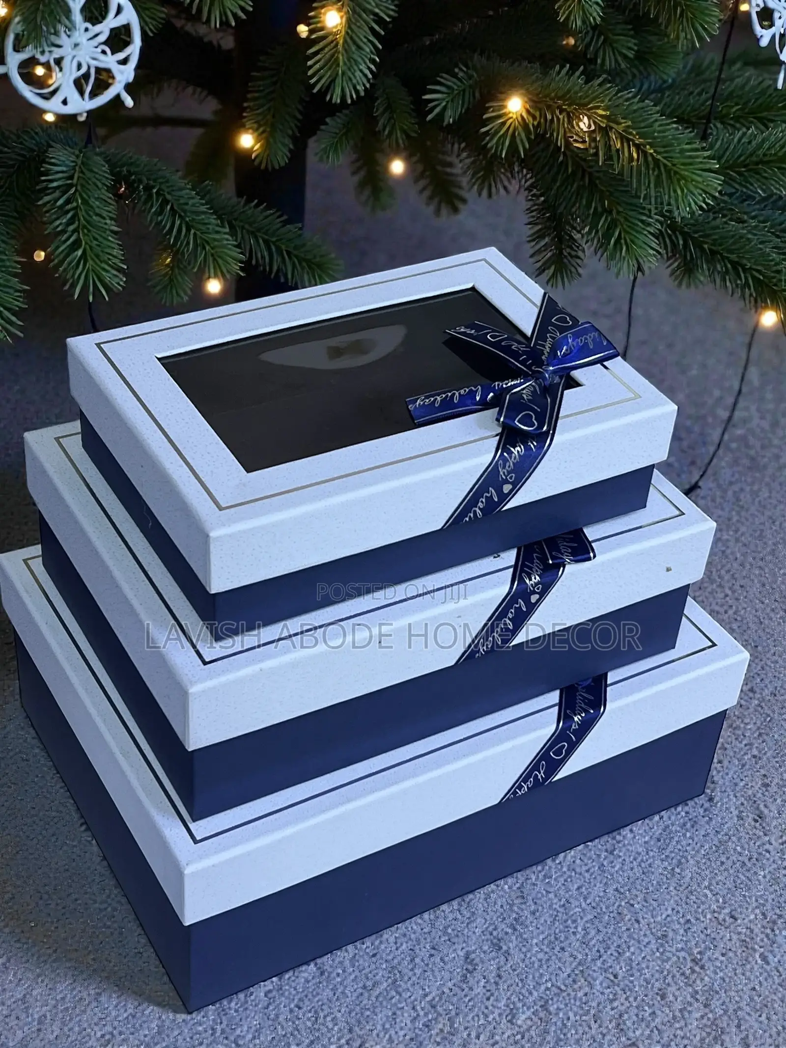 3 Piece Gift Boxes Rectangular With Window Navy Blue Packaging Box