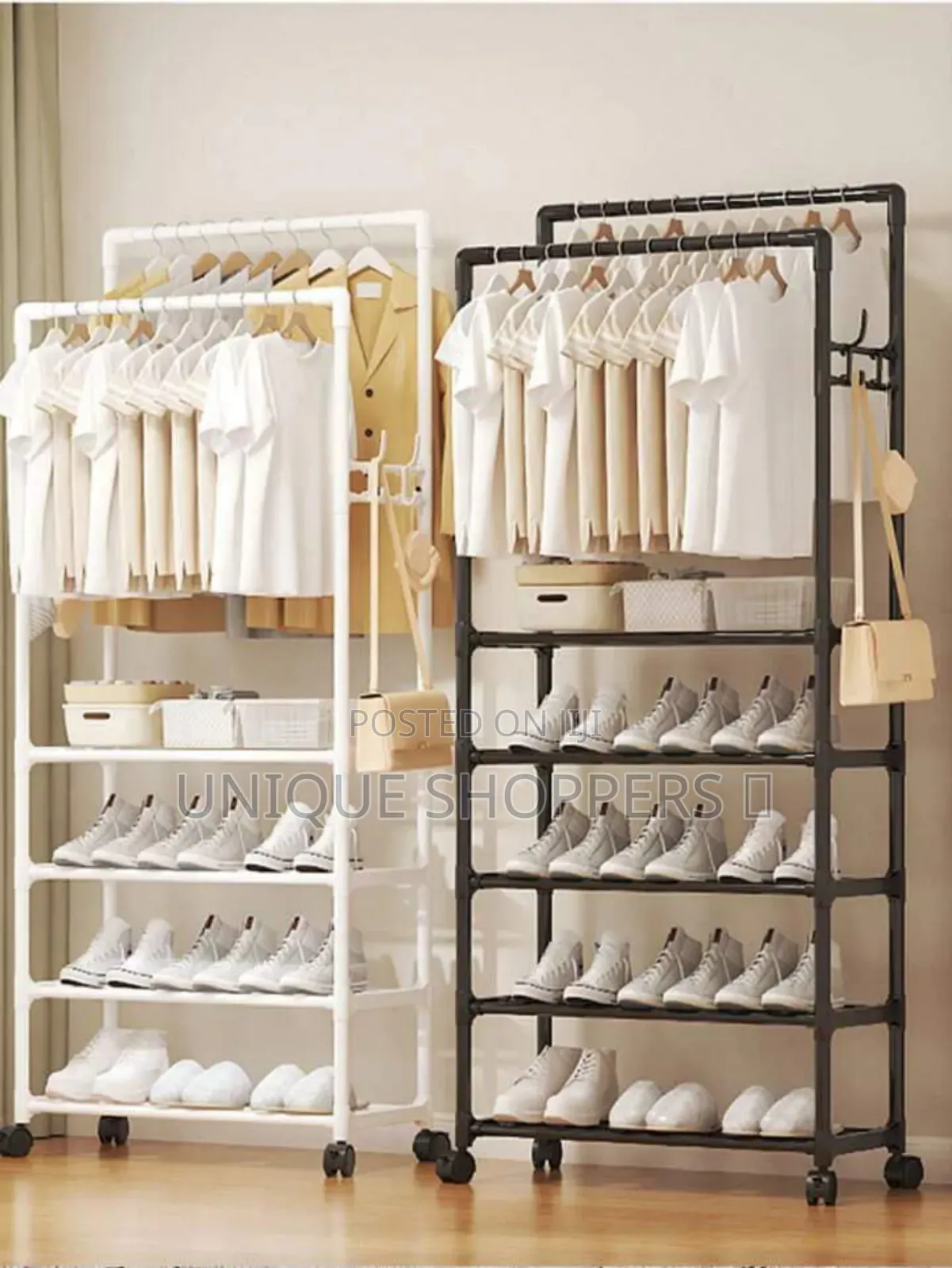 Metallic Cloth Rack With Shoe Rack And Wheels