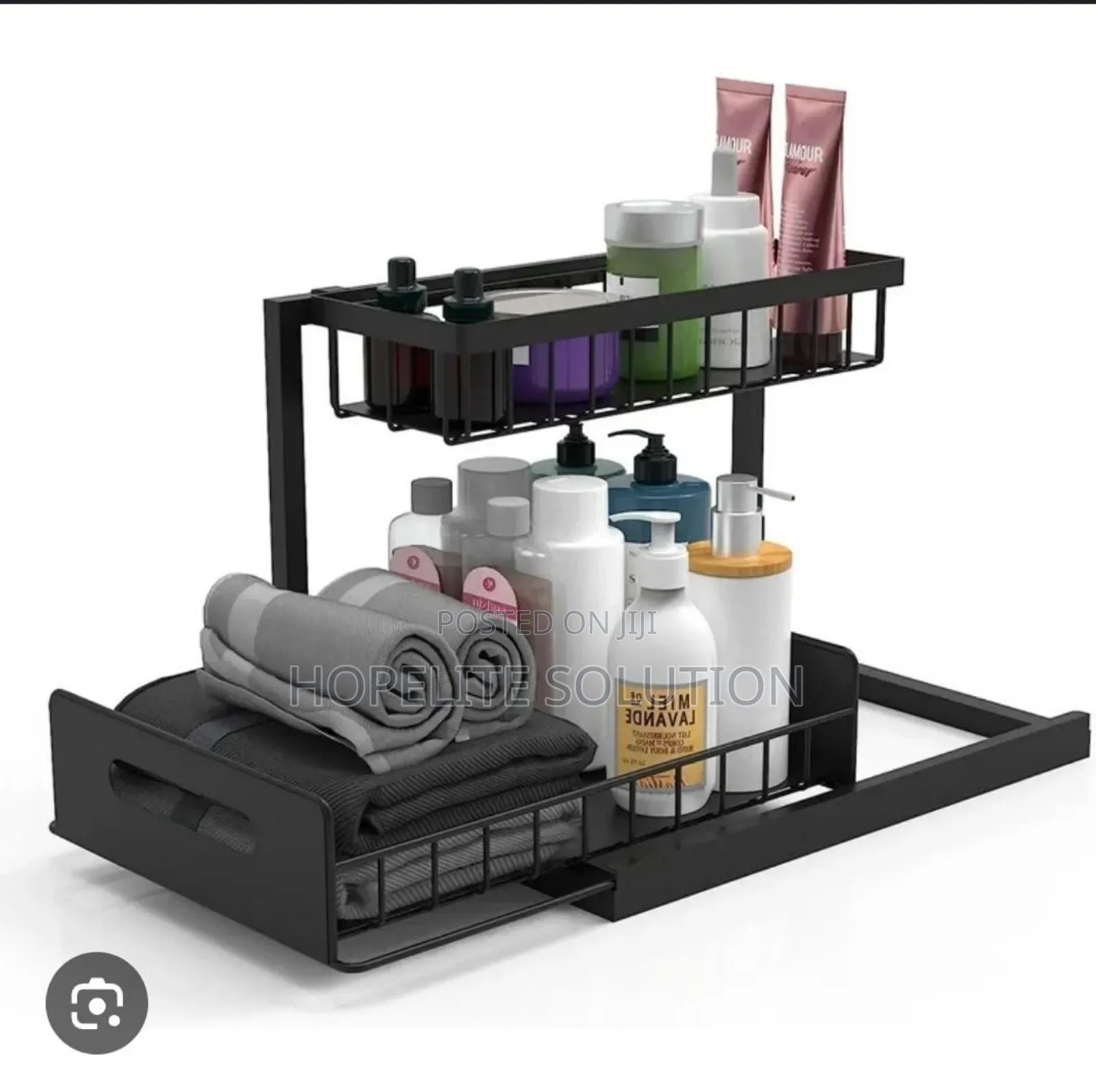 2 Tier Metallic Sliding Pull Out Cabinet Organizer Rack