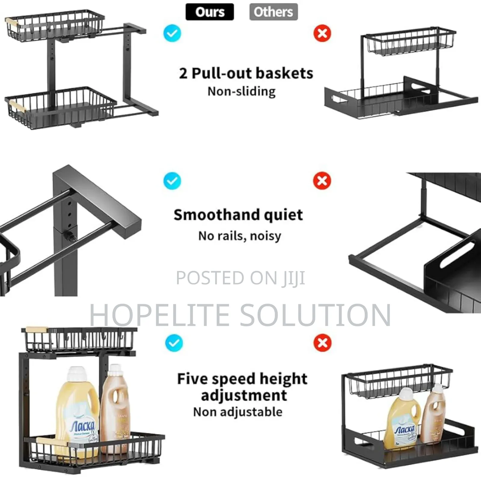 2 Tier Metallic Sliding Pull Out Cabinet Organizer Rack