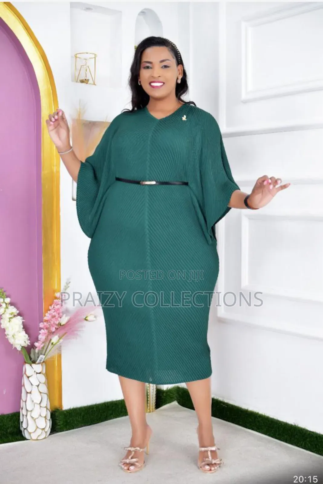 Elegant Free-Size Pleated/Miyaki Midi Dress