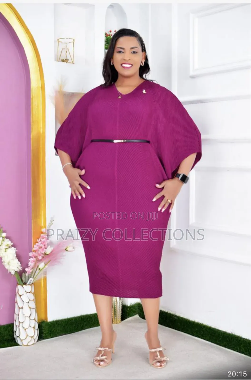 Elegant Free-Size Pleated/Miyaki Midi Dress