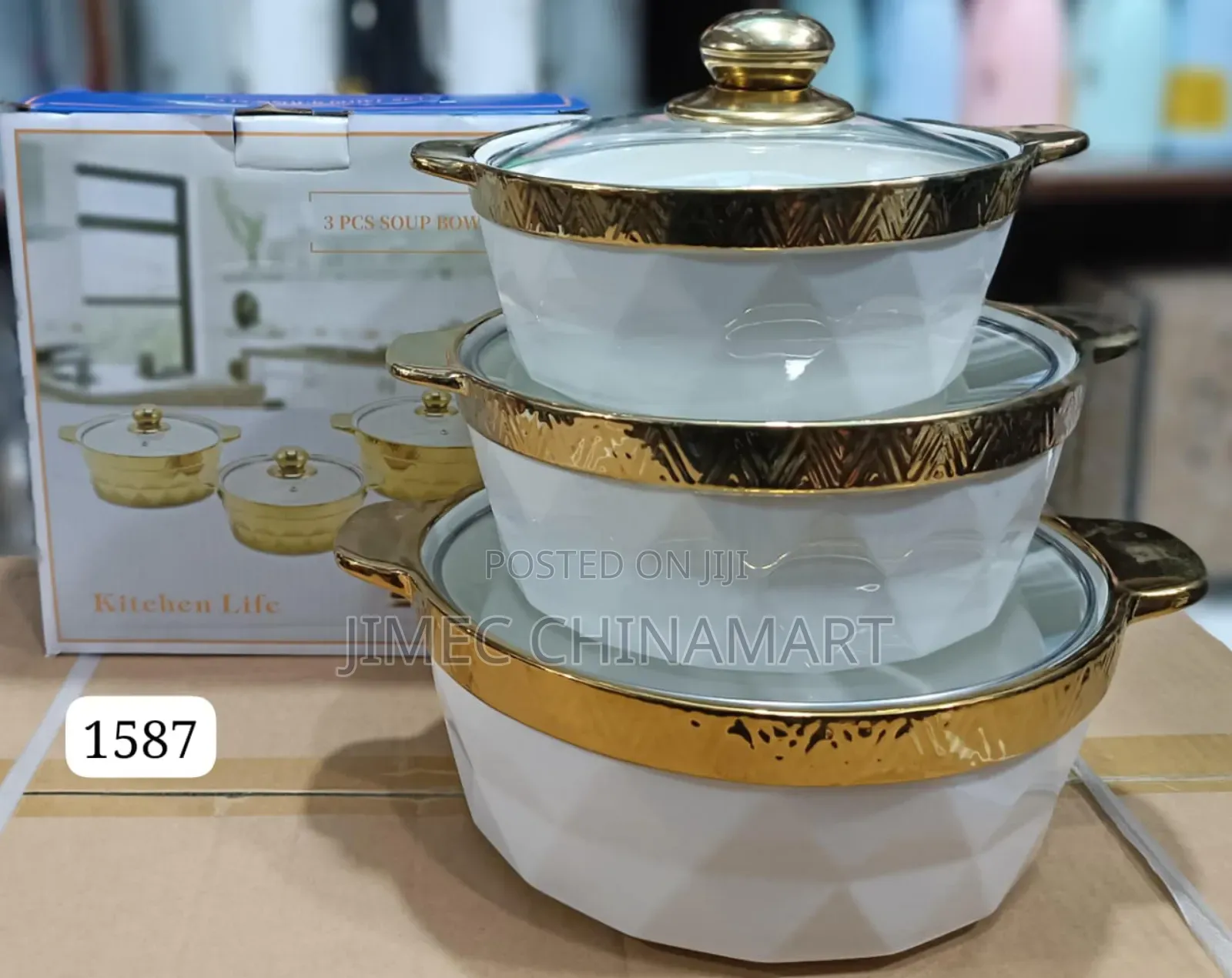 3-PCS Gold-Rimmed Serving Dish Set