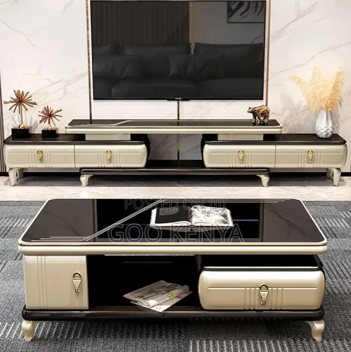 Home Cabinet Set; Panel Wood Tv Cabinet And Coffee Table Set For Home