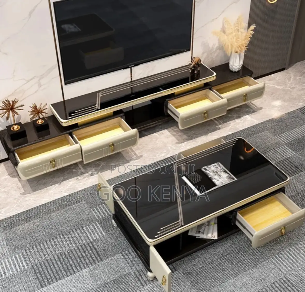 Home Cabinet Set; Panel Wood Tv Cabinet And Coffee Table Set For Home