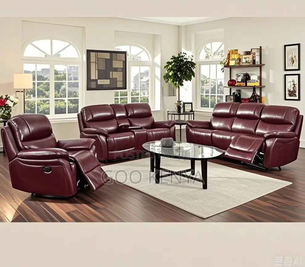 Home Sofa; Spacious Leather Recliner Furniture Set for Room Comfort
