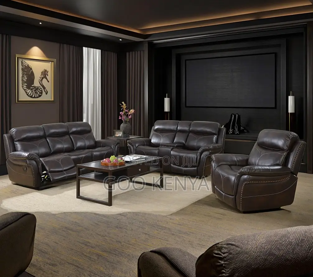 Home Sofa; Spacious Leather Recliner Furniture Set for Room Comfort
