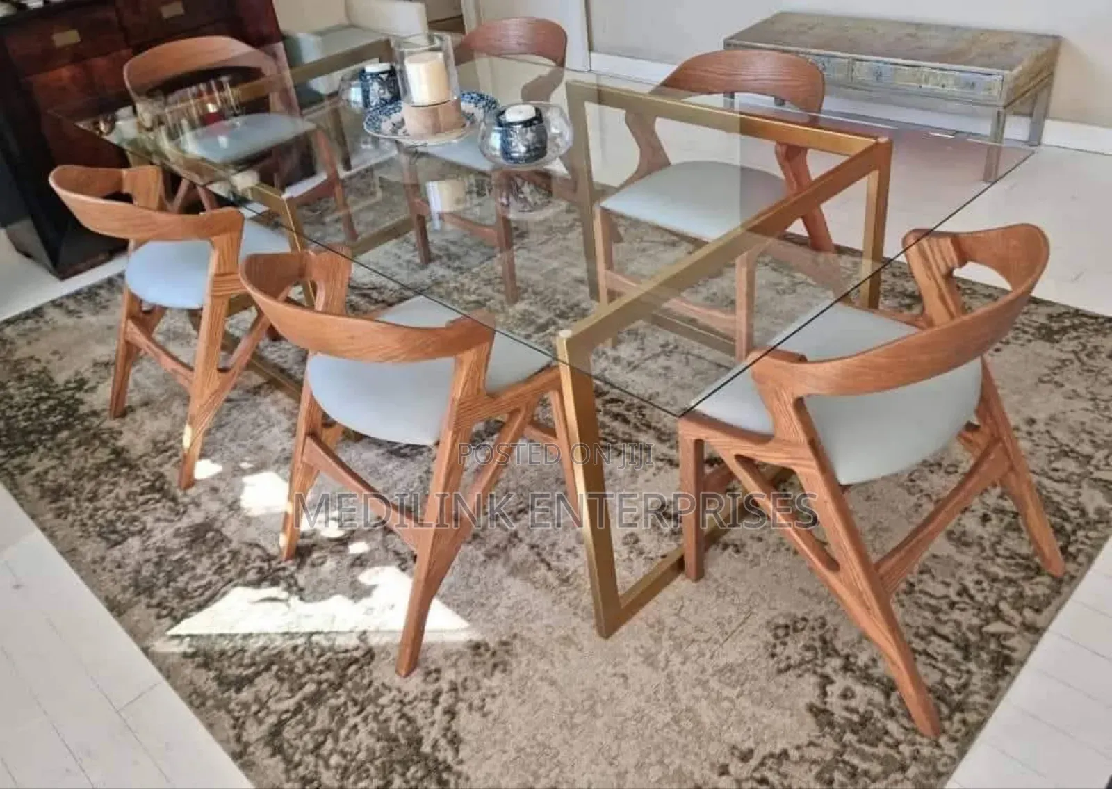 Glassesd Top ,Dry Mango Crafted Chairs 6-Seater Dinner Set
