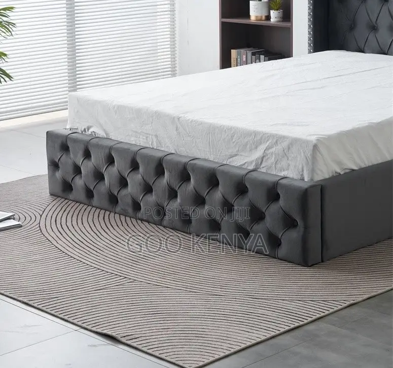 Home Bed;Button-Tufted Wing Storage Bed With Wooden Frame and Gas Lift