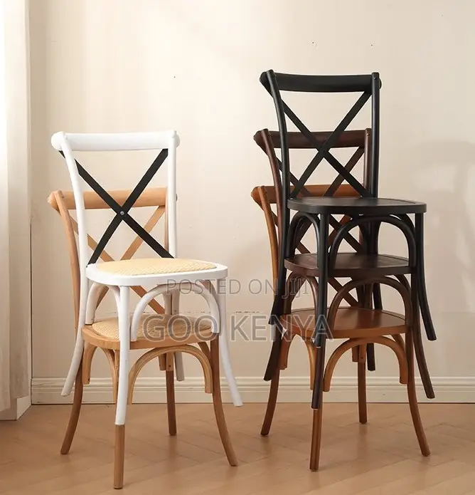 Home Chair;Solid Wood Cross-Back Dining Chair With Natural Rattan Seat