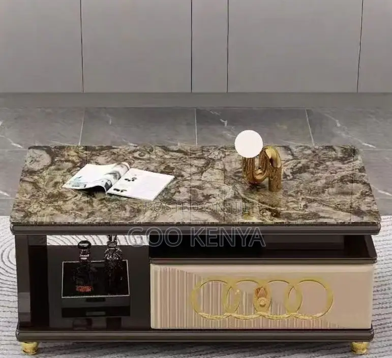 Home Table; Coffee Table With Marble Top, Metal Frame Wood for Home