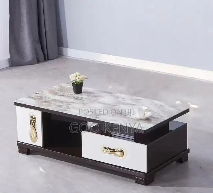 Home Table; Coffee Table With Marble Top, Metal Frame Wood for Home