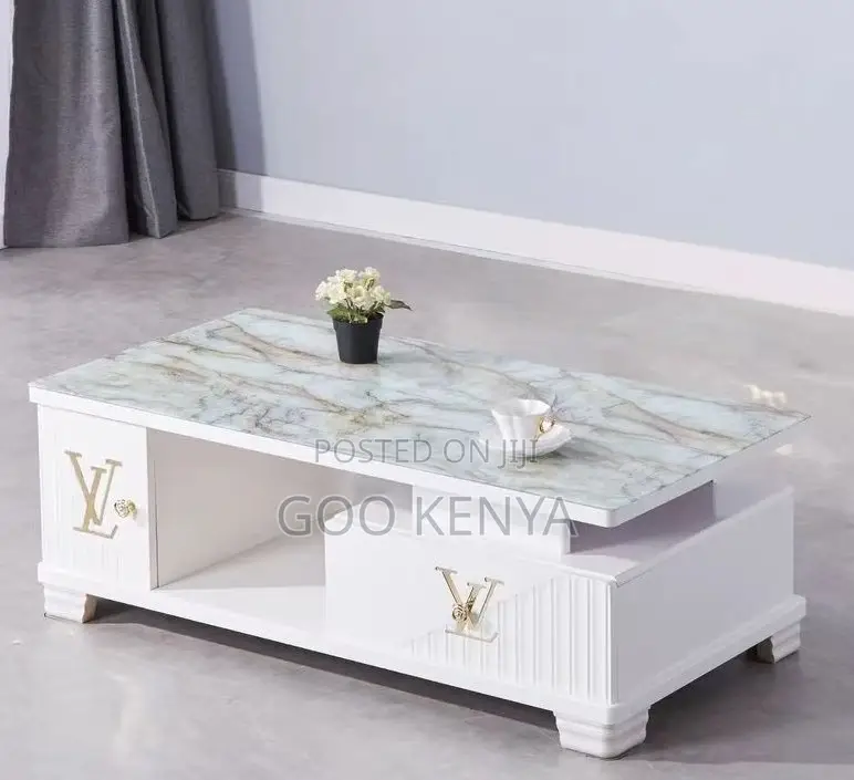 Home Table; Coffee Table With Marble Top, Metal Frame Wood for Home