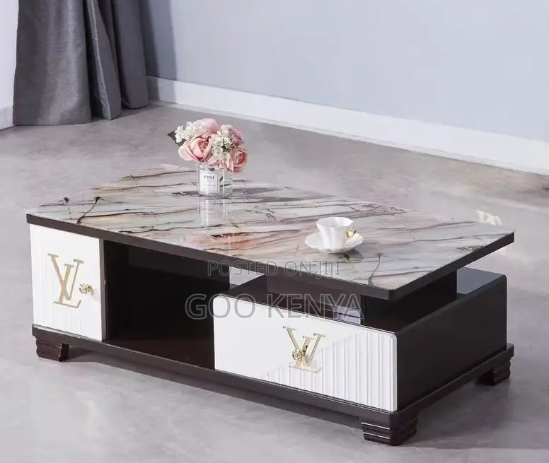 Home Table; Coffee Table With Marble Top, Metal Frame Wood for Home